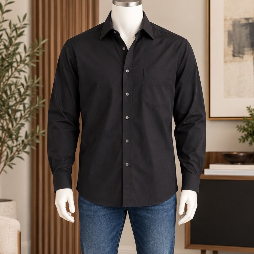Brooks Brothers Mens Button Down Shirt Non-Iron Stretch Black Regular 17.5 35
